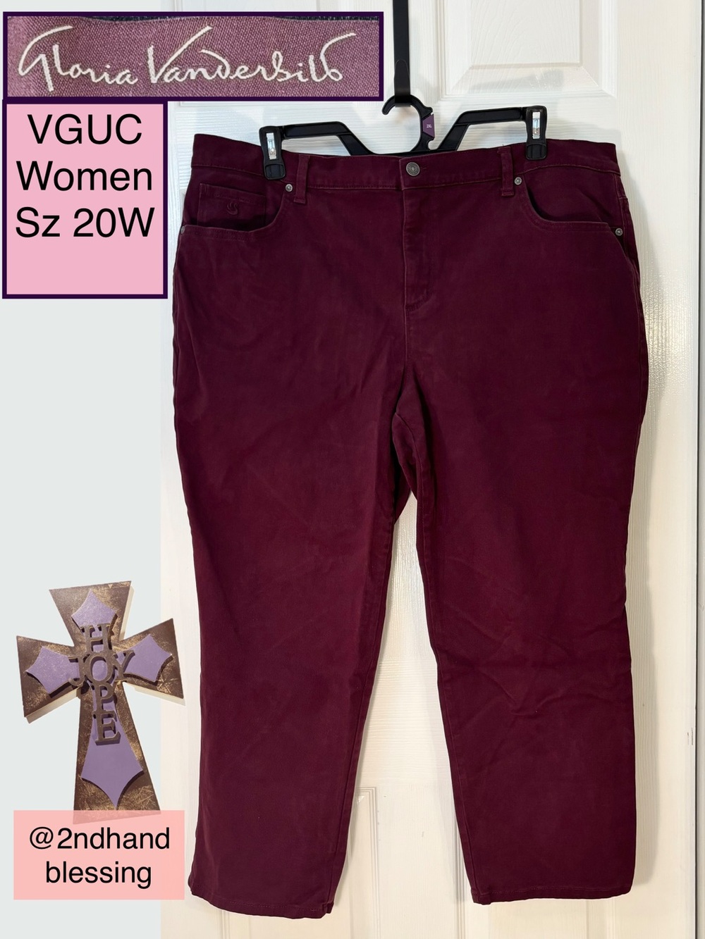 VGUC Gloria Vanderbilt Women's Maroon Jeans, Sz 20W Short, Straight Leg